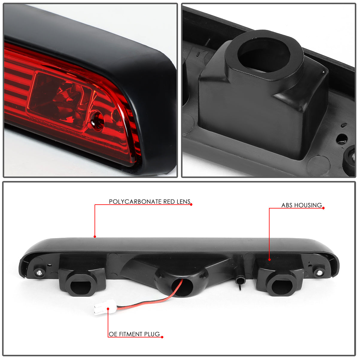 LUZ DE FRENO 92-96 FORD F-150, BRONCO / 92-97 F-250, F-350 - FITS MODELS WITHOUT REAR CARGO LIGHT - LED - RED