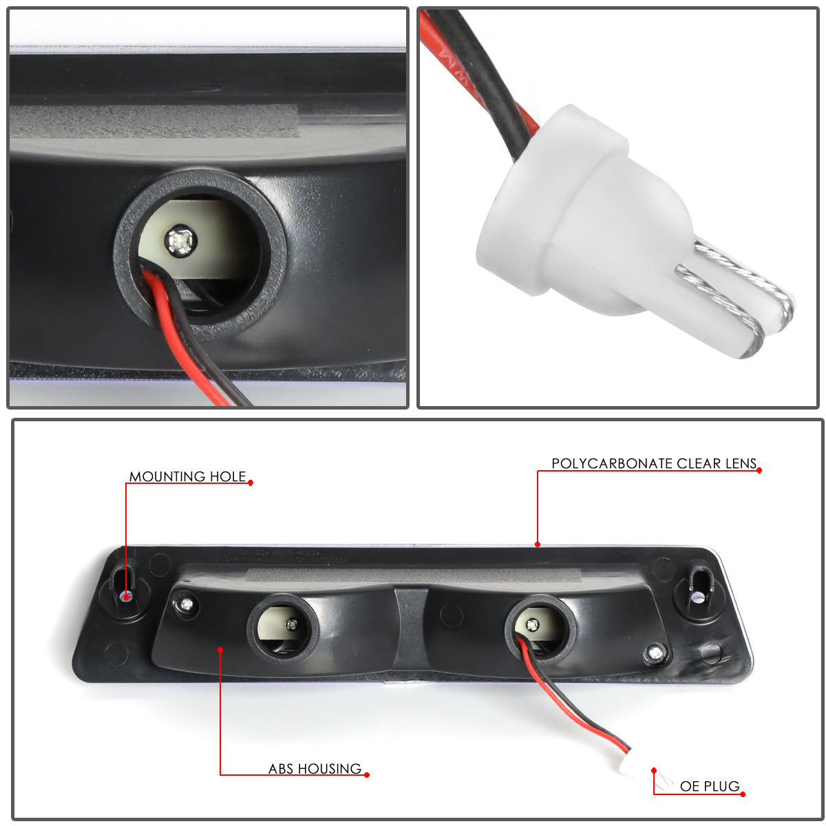 LUZ DE FRENO 87-93 FORD MUSTANG LX - FITS HATCHBACK MODELS WITH OEM SPOILER - PLUGS INTO FACTORY BULB SOCKET - LED - CHROME