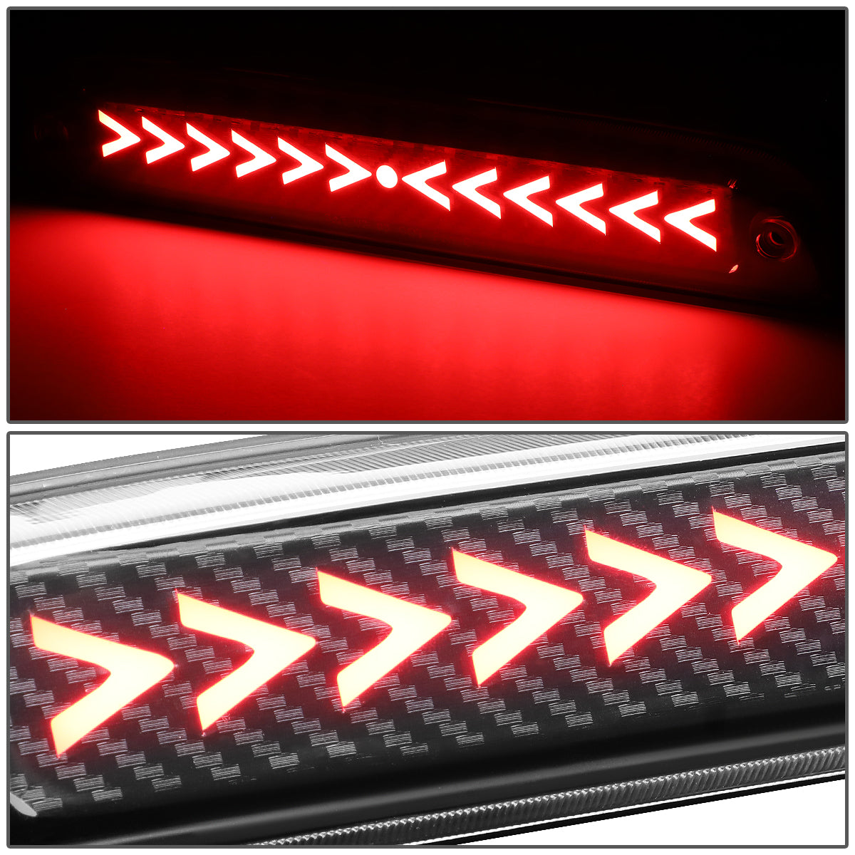 LUZ DE FRENO 94-10 MAZDA B2300, B2500, B3000, B4000 / 93-11 FORD RANGER / 01-05 FORD EXPLORER SPORT TRAC / 99-16 FORD F-250SD, F-350SD, F-450SD, F-550SD - 3D - SEQUENTIAL ARROW LED - BLACK