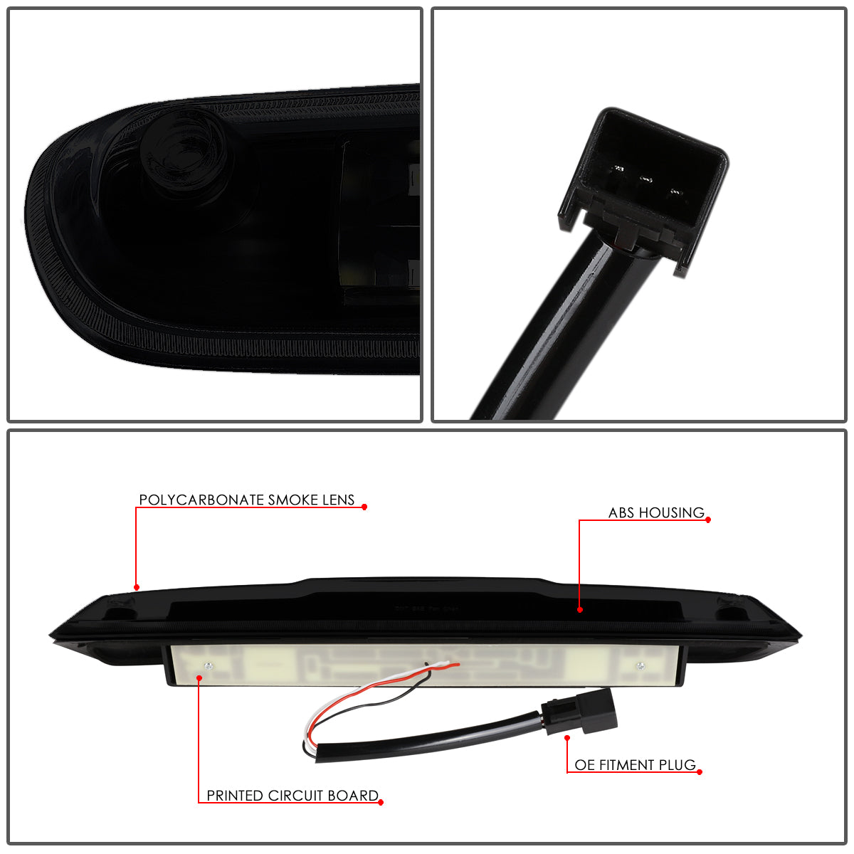 LUZ DE FRENO 07-13 CHEVY SILVERADO 1500, 1500HD, GMC SIERRA 1500, 1500HD / 07-14 SILVERADO 2500, 3500, HD MODELS, GMC SIERRA 2500, 3500, HD MODELS / 09-10 HUMMER H3T - 3D - LED - BLACK / SMOKE