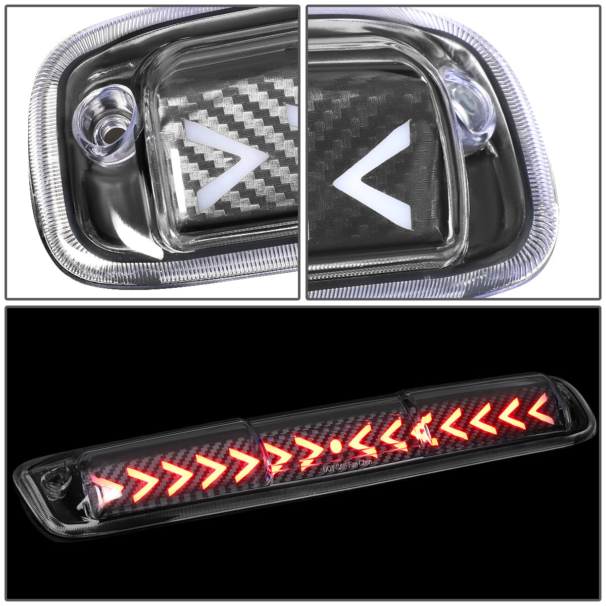 LUZ DE FRENO 99-06 CHEVY SILVERADO 1500, 2500, 3500, HD MODELS, GMC SIERRA 1500, 2500, 3500, HD MODELS / 2007 SILVERADO 1500, 2500, 3500, HD MODELS CLASSIC, SIERRA 1500, 2500, 3500 , HD MODELS CLASSIC - 3D - SEQUENTIAL ARROW LED - BLACK