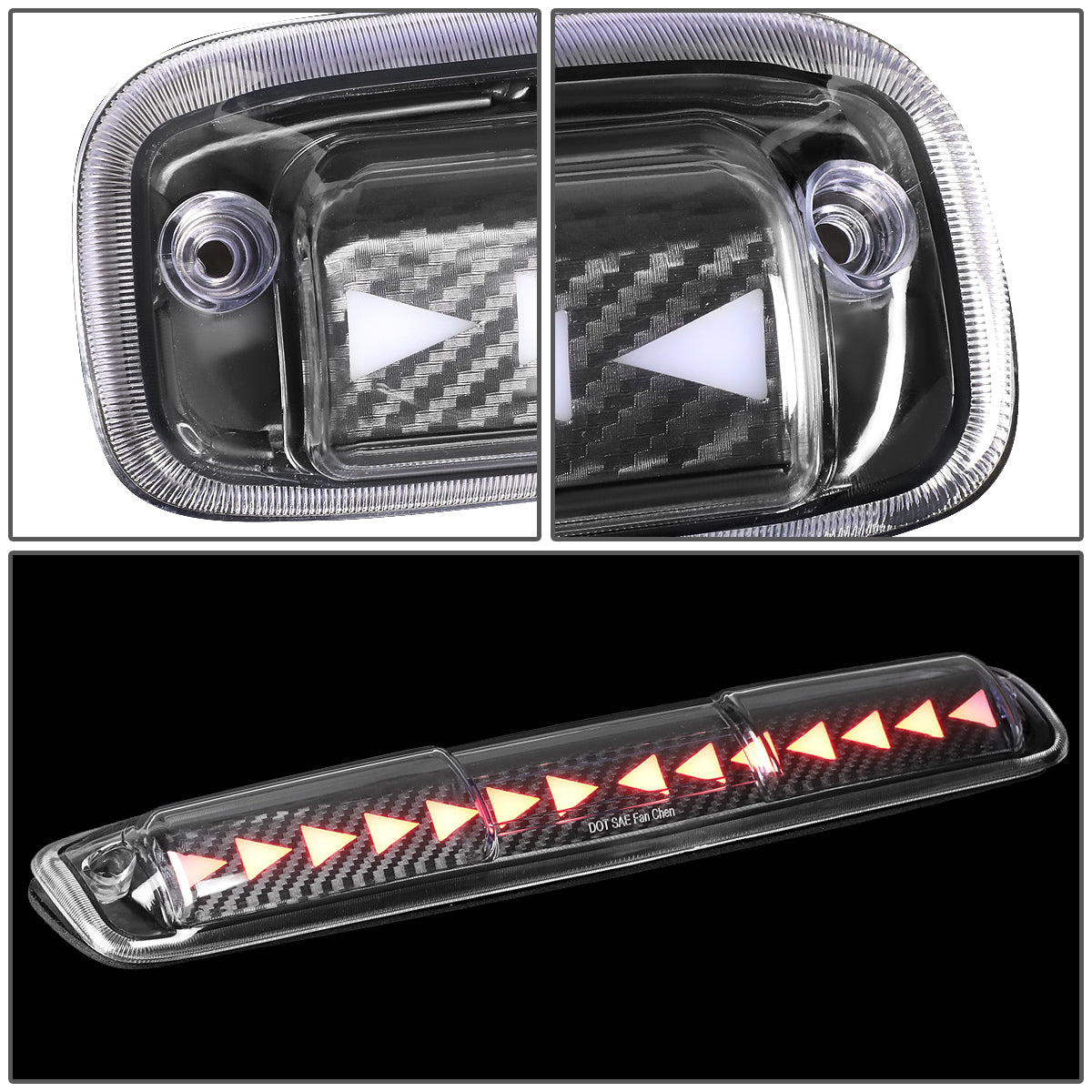 LUZ DE FRENO 99-06 CHEVY SILVERADO 1500, 2500, 3500, HD MODELS, GMC SIERRA 1500, 2500, 3500, HD MODELS / 2007 SILVERADO 1500, 2500, 3500, HD MODELS CLASSIC, SIERRA 1500, 2500, 3500 , HD MODELS CLASSIC - 3D - SEQUENTIAL TRIANGLE LED - BLACK