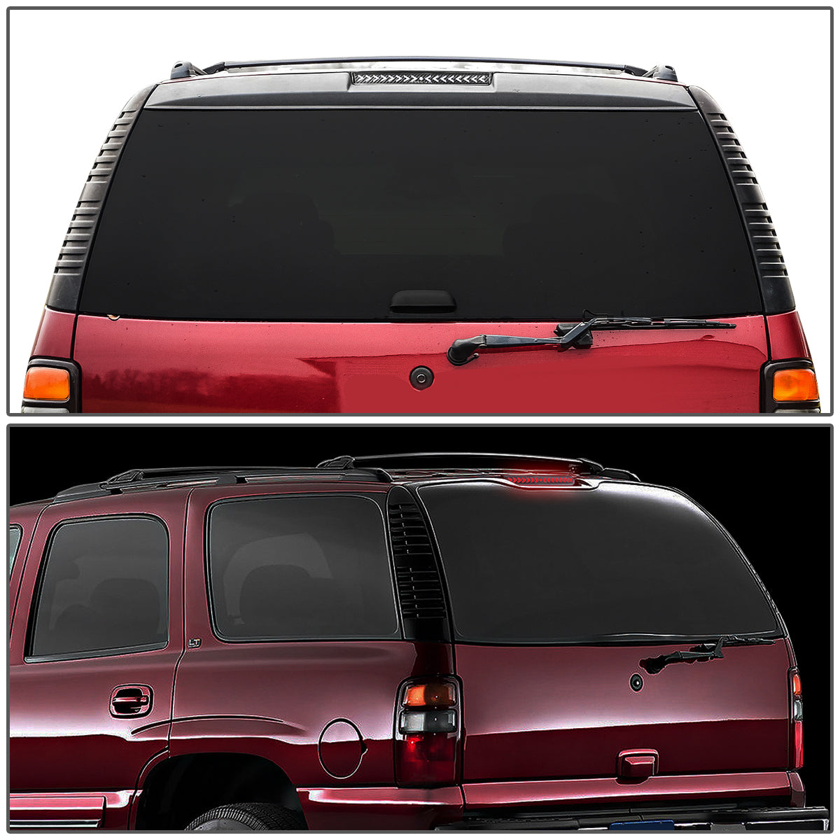 LUZ DE FRENO 00-06 CHEVY SUBURBAN 1500, 2500, TAHOE, GMC YUKON, YUKON XL 1500, 2500 - FITS LIFTGATE MODEL REAR DOORS ONLY - 3D - LED - SEQUENTIAL ARROW LED - BLACK
