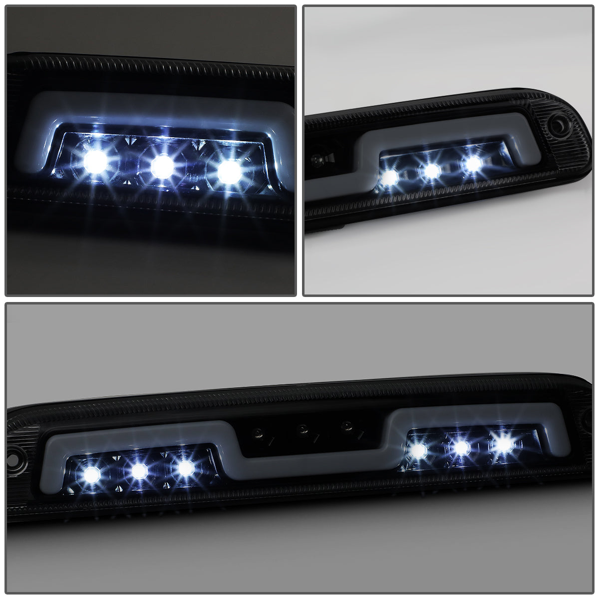 LUZ DE FRENO 3RD BRAKE LIGHT - 93-11 FORD RANGER / 99-16 F-250, F-350 SD, F-450 SD, F-550 SD / 95-03 MAZDA B2300, B2500, B3000, B4000 - FITS MODELS WITH CARGO LIGHTS ONLY - SEQUENTIAL CHASE LED - SMOKE