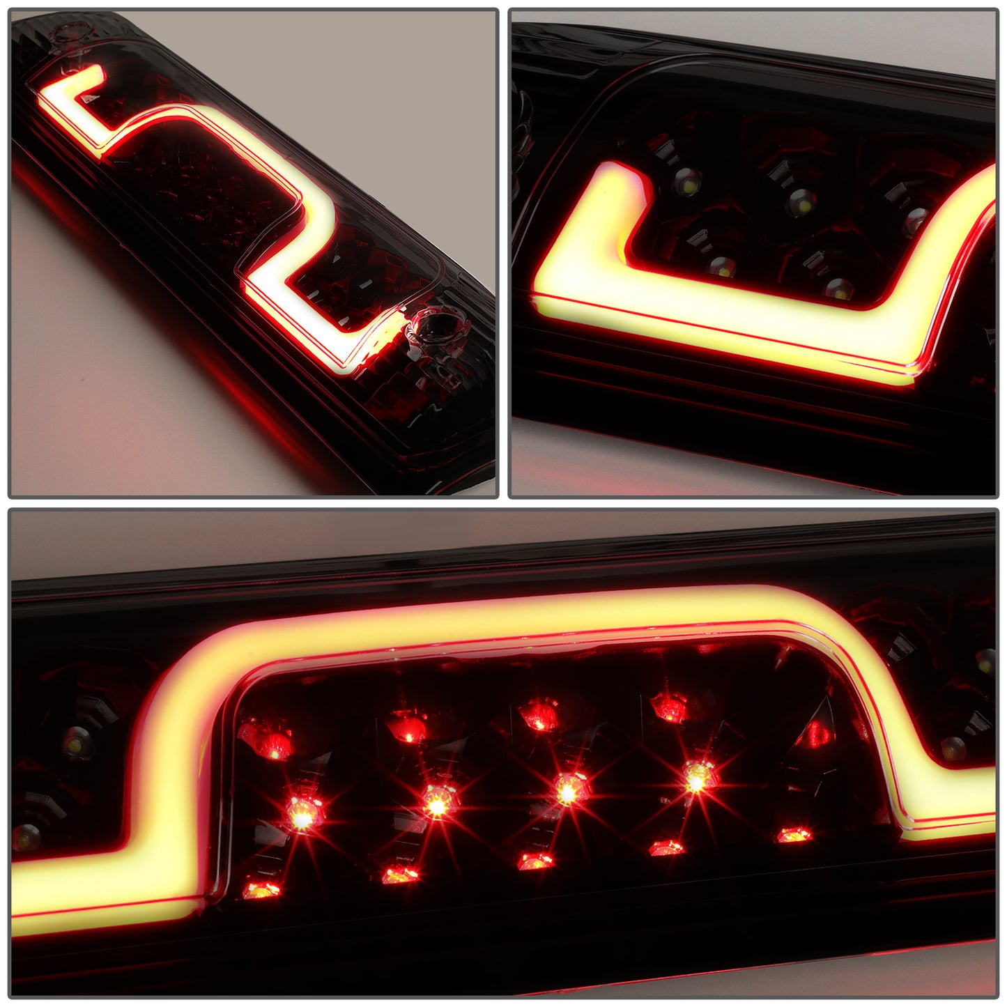 LUZ DE FRENO 3RD BRAKE LIGHT - 14-20 CHEVY SILVERADO 1500, GMC SIERRA 1500 / 15-20 CHEVY SILVERADO 2500, 3500, GMC SIERRA 2500, 3500 / 2019 GMC SIERRA 1500 LIMITED - STANDARD CAB ONLY - SEQUENTIAL CHASE LED - SMOKE