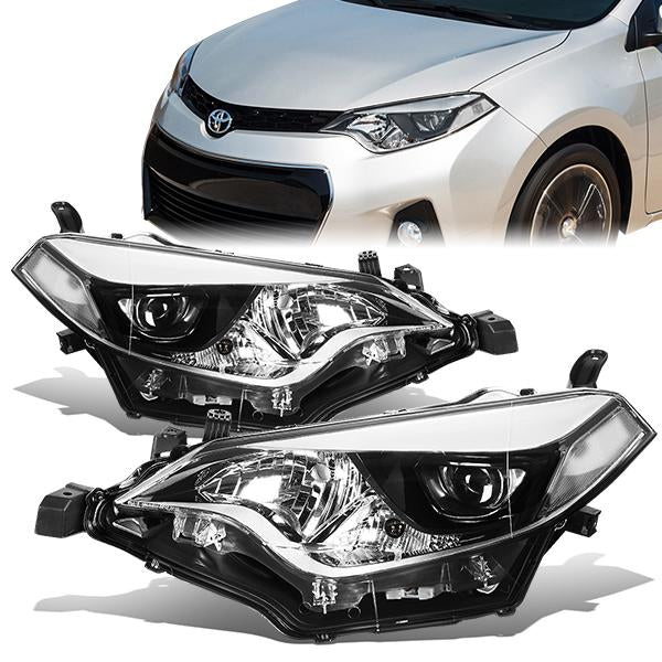 FAROS 14-16 TOYOTA COROLLA SEDAN - PROJECTOR - LED LOW BEAM / 9005 HIGH BEAM - 7444NA TURN SIGNAL - CHROME HOUSING / CLEAR CORNER