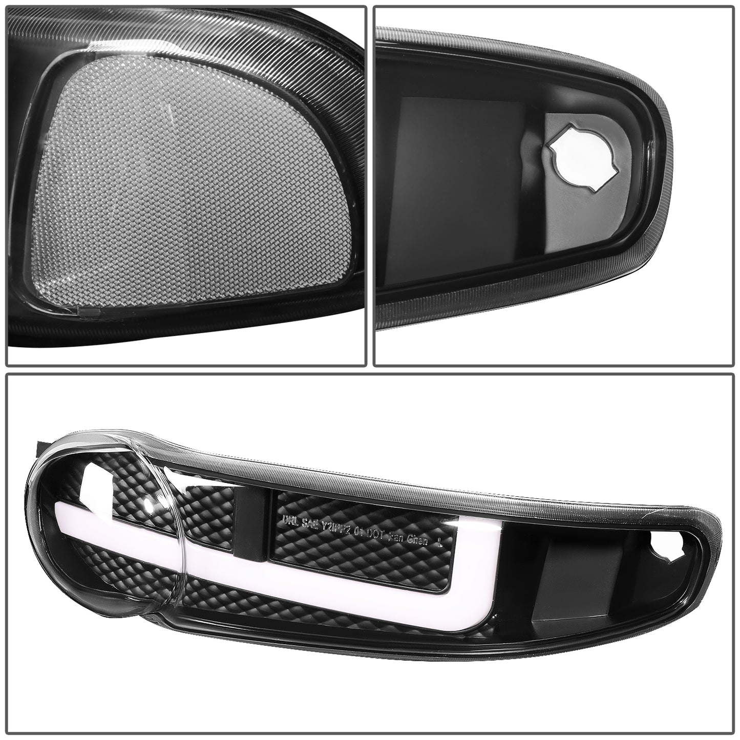 FAROS 01 GMC SIERRA C3 / 02-06 SIERRA 1500 DENALI / 07 SIERRA 1500 DENALI CLASSIC / 01-06 YUKON DENALI, YUKON XL 1500 DENALI - 9006 BULB FOR LOW BEAM - NOTCHING OF BULB BASE MAY BE REQUIRED TO FIT INTO 9005 BULB PLUG - LED DRL - 4PC - BLACK / CLEAR