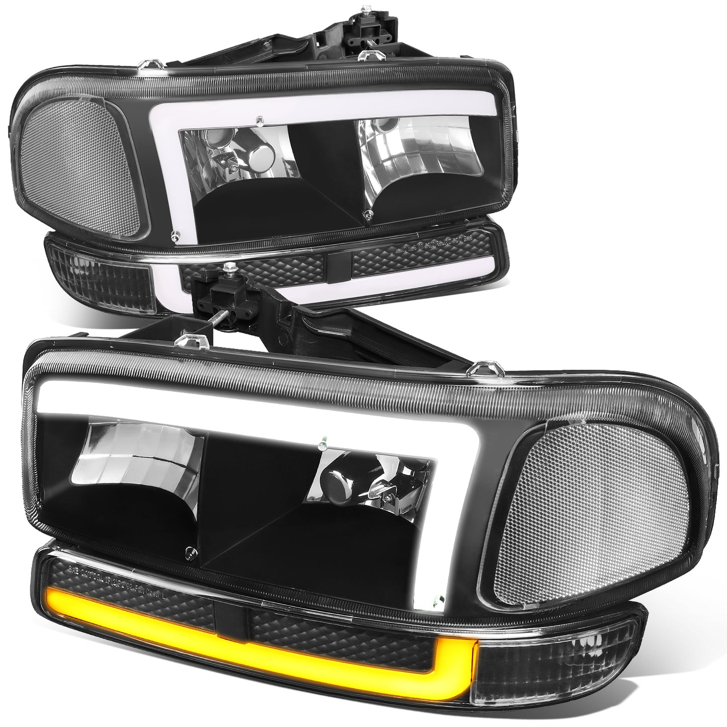 FAROS 99-06 GMC SIERRA 1500, YUKON / 01-06 SIERRA 1500 HD, SIERRA 2500 HD, SIERRA 3500 / 2007 SIERRA 1500, 1500 HD CLASSIC, SIERRA 3500 CLASSIC / 99-04 SIERRA 2500 / 00-06 YUKON XL 1500, YUKON XL 2500 - DOES NOT FIT DENALI, C3 TRIMS - SWITCHBACK LED DRL -