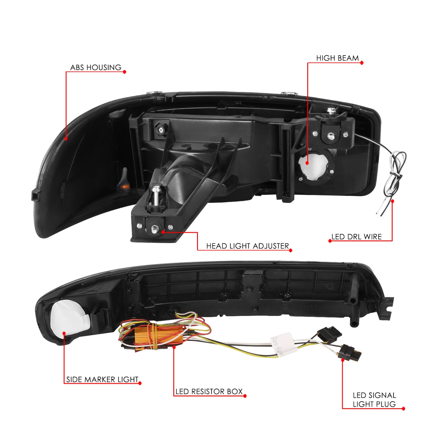 FAROS 99-06 GMC SIERRA 1500, YUKON / 01-06 SIERRA 1500 HD, SIERRA 2500 HD, SIERRA 3500 / 2007 SIERRA 1500, 1500 HD CLASSIC, SIERRA 3500 CLASSIC / 99-04 SIERRA 2500 / 00-06 YUKON XL 1500, YUKON XL 2500 - DOES NOT FIT DENALI, C3 TRIMS - SWITCHBACK LED DRL -