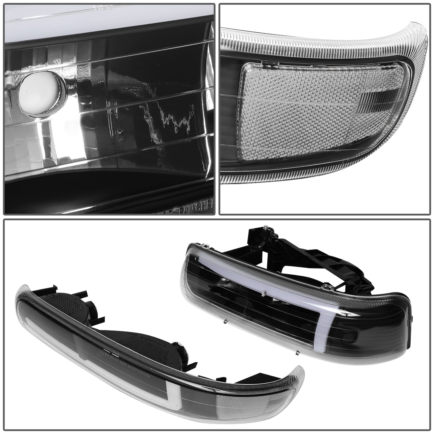 FAROS 99-02 CHEVY SILVERADO 1500, 2500 / 01-02 SILVERADO 1500 HD, 2500 HD, 3500 / 00-06 SUBURBAN 1500, 2500, TAHOE - REQUIRES WIRING TO EXISTING VEHICLES WIRING HARNESS - LED DRL - 4PC - BLACK / CLEAR