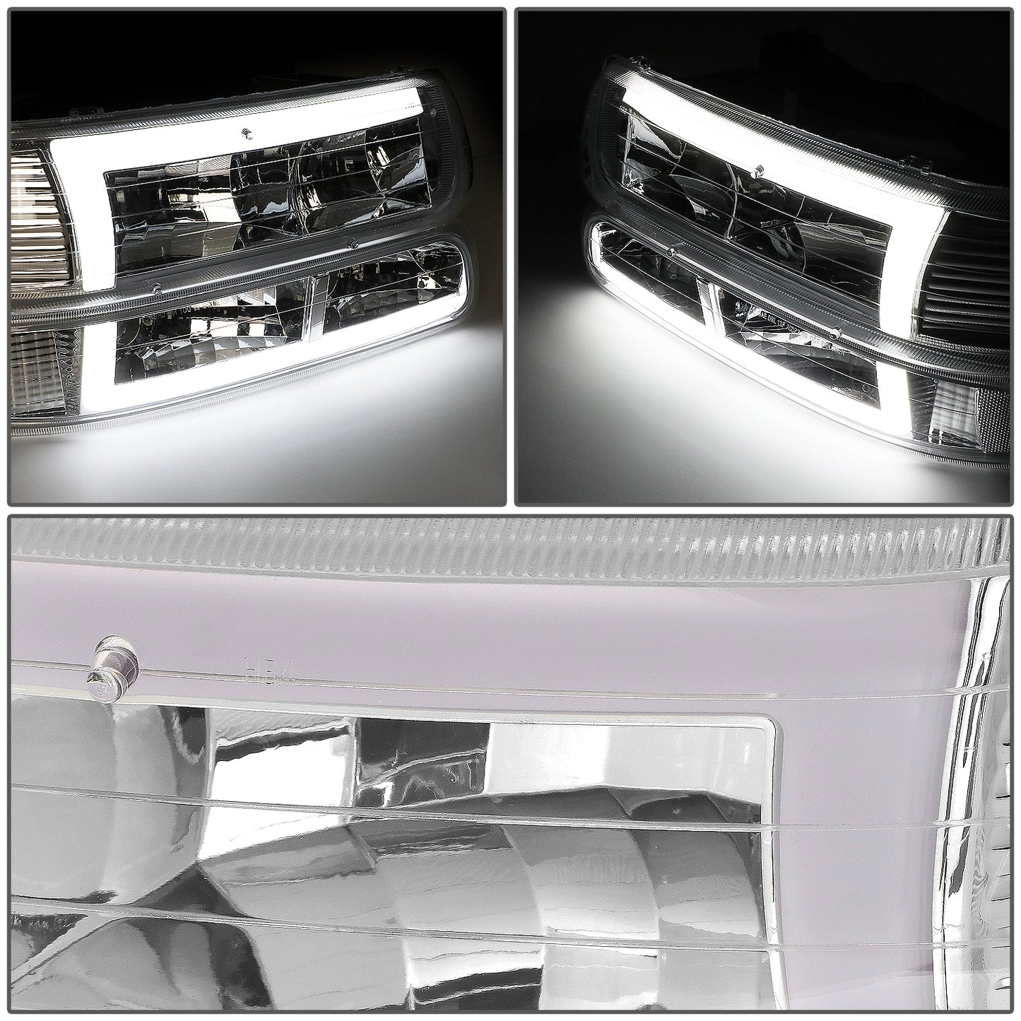 FAROS 99-02 CHEVY SILVERADO 1500, 2500 / 01-02 SILVERADO 1500 HD, 2500 HD, 3500 / 00-06 SUBURBAN 1500, 2500, TAHOE - REQUIRES WIRING TO EXISTING VEHICLES WIRING HARNESS - LED DRL - 4PC - CHROME / CLEAR
