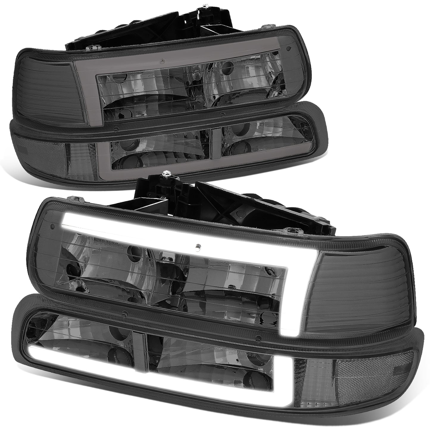FAROS 99-02 CHEVY SILVERADO 1500, 2500 / 01-02 SILVERADO 1500 HD, 2500 HD, 3500 / 00-06 SUBURBAN 1500, 2500, TAHOE - REQUIRES WIRING TO EXISTING VEHICLES WIRING HARNESS - LED DRL - 4PC - SMOKE / CLEAR