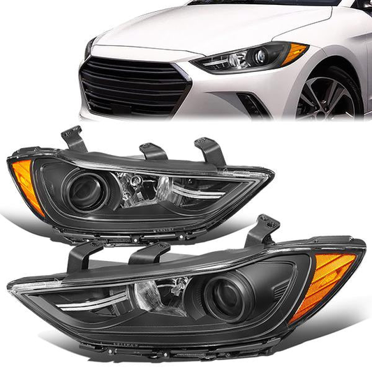 FAROS 17-18 HYUNDAI ELANTRA - PROJECTOR LOW BEAM - 9005 HIGH / H7 LOW PY21W SIGNAL - BLACK HOUSING / AMBER CORNER