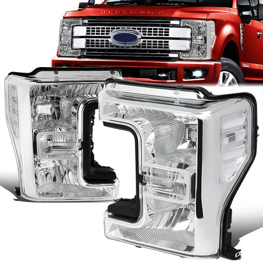 FAROS 17-19 FORD F-250, F-350, F-450, F-550 SUPER DUTY - FITS MODELS W/ HALOGEN HEADLIGHTS ONLY - H13 LOW BEAM / H13 HIGH BEAM - CHROME HOUSING / CLEAR CORNER