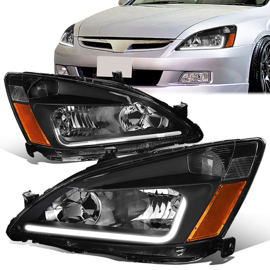FAROS 03-07 HONDA ACCORD 2/4-DOOR - LED DRL - BLACK HOUSING / AMBER CORNER - 9006 LOW BEAM / 9005 HIGH BEAM