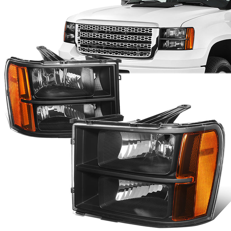 FAROS 07-13 GMC SIERRA 1500 / 07-14 GMC SIERRA 2500, 3500 2/4-DOOR - H11 LOW BEAM / 9005 HIGH BEAM - BLACK HOUSING / AMBER CORNER
