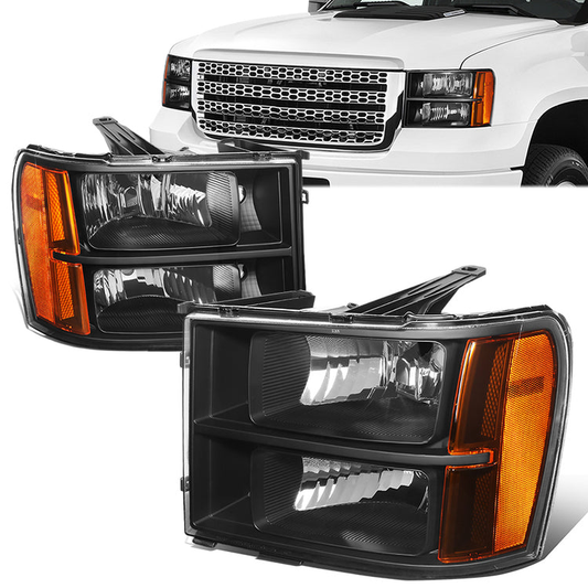 FAROS 07-13 GMC SIERRA 1500 / 07-14 GMC SIERRA 2500, 3500 2/4-DOOR - H11 LOW BEAM / 9005 HIGH BEAM - BLACK HOUSING / AMBER CORNER