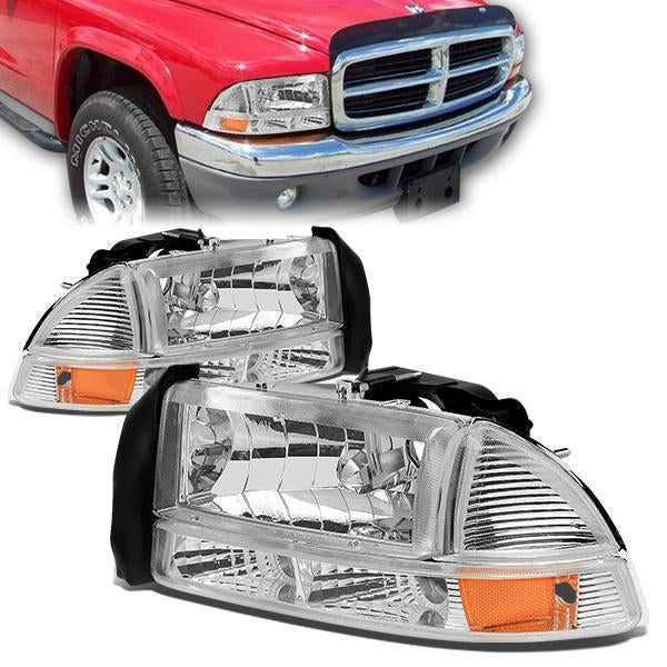 FAROS 97-04 DODGE DAKOTA / 98-04 DURANGO 2/4-DOOR - 4PC - CHROME HOUSING / AMBER CORNER - 9007 LOW BEAM / HIGH BEAM