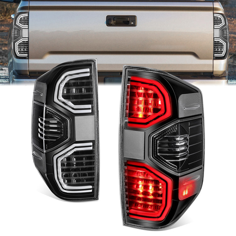 FAROS TRASEROS 14-21 TOYOTA TUNDRA PICKUP - BLACK HOUSING - LED TUBE TAIL LIGHTS BRAKE LAMPS SET REPLACEMENT - LEFT+RIGHT - FULL CLEAR LENS