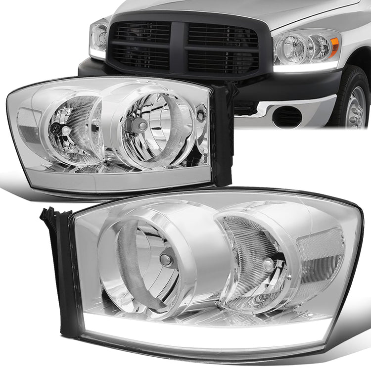 FAROS 06-08 DODGE RAM 1500 / 06-09 RAM 2500 , 3500 2/4-DOOR - FOR 2009 , FIT OLD BODY STYLE ONLY - DOES NOT FIT NEW BODY STYLE MODELS - STOCK HEADLIGHTS WITHOUT AMBER BAR - LED DRL - CHROME HOUSING / CLEAR CORNER - H13 LOW BEAM / HIGH BEAM