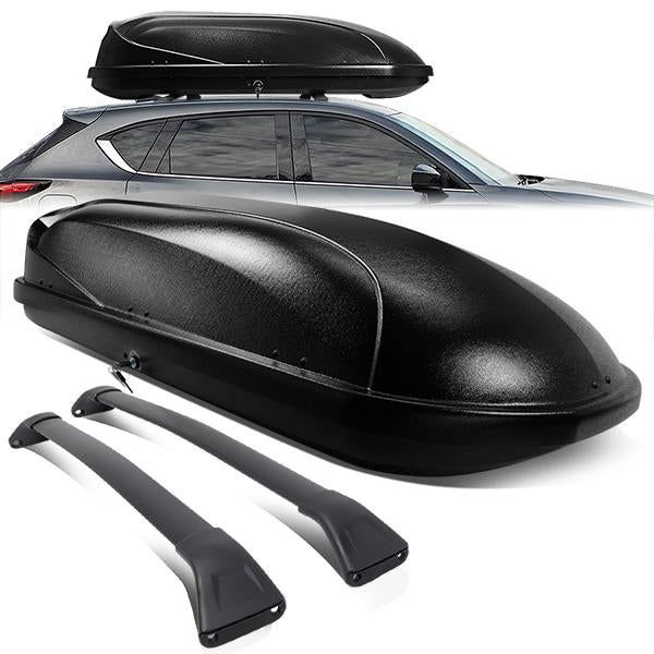 PORTAEQUIPAJE ROOF RACK CROSS BARS + CARGO ROOF BOX - 17-18 MAZDA CX-5 - BOLTS ONTO OEM ROOF RAILS ONLY - BLACK