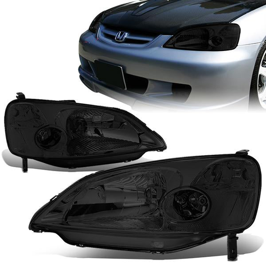 FAROS 01-03 HONDA CIVIC 2/4-DOOR - H4 LOW BEAM / HIGH BEAM - SMOKE HOUSING / CLEAR CORNER