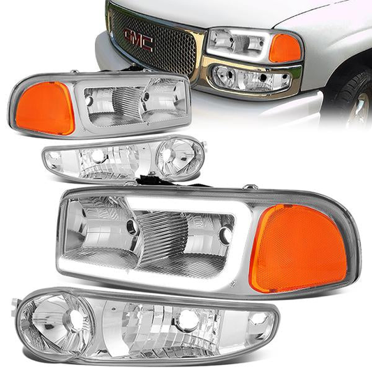 FAROS 00-06 GMC YUKON / 01-06 GMC YUKON XL 1500 / 02-06 GMC SIERRA 1500 / 2007 GMC SIERRA 1500 CLASSIC - FITS DENALI MODELS ONLY - LED DRL - CHROME HOUSING / AMBER CORNER - 9005 LOW BEAM / 9005 HIGH BEAM