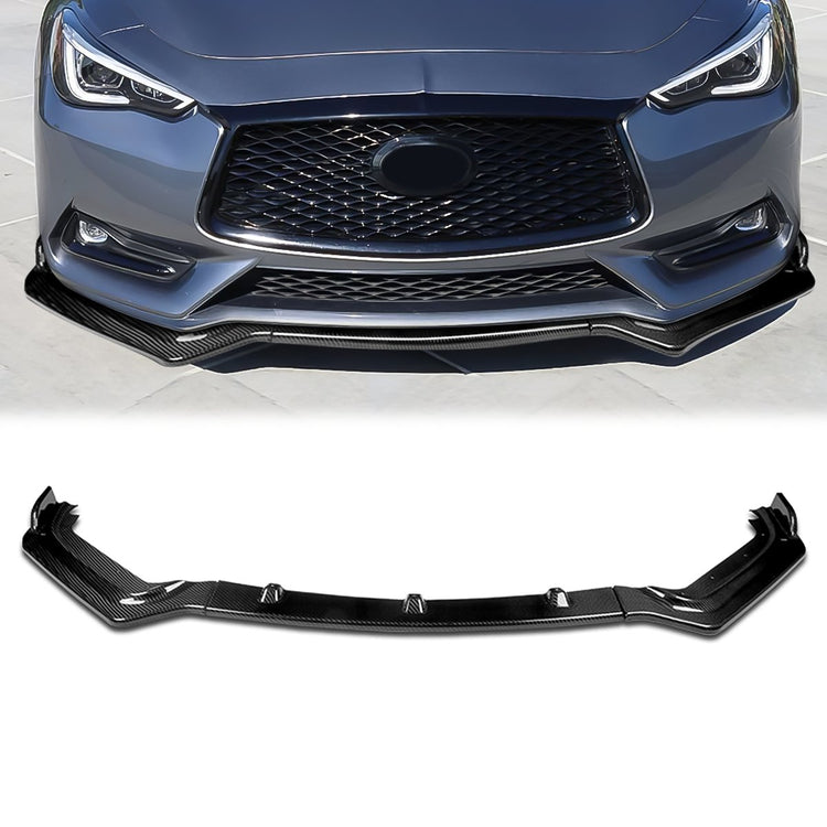 LIP FRONTAL 17-20 INFINITI Q60 COUPE - REQUIRES DRILLING BUMPER FOR INSTALLATION - 3PC - REAL CARBON FIBER