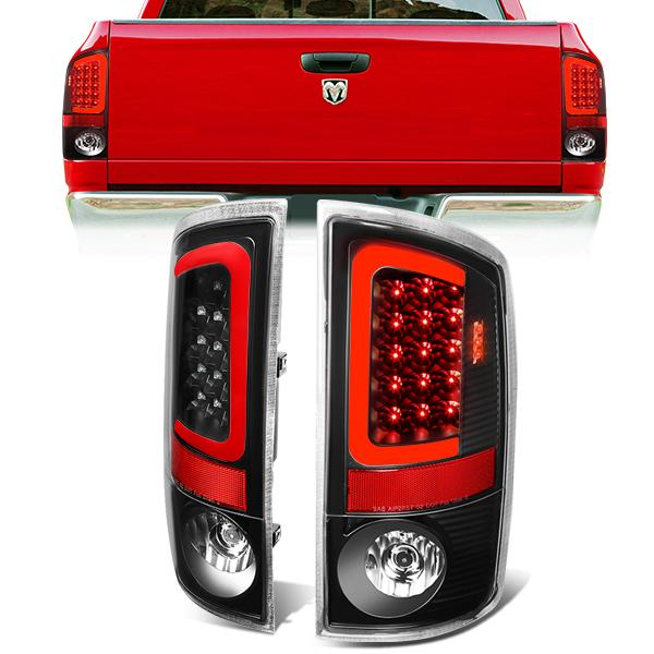 FAROS TRASEROS 07-08 DODGE RAM 1500 / 07-09 DODGE RAM 2500 , 3500 - RED C-BAR - 3D - U-HALO LED - BLACK / CLEAR