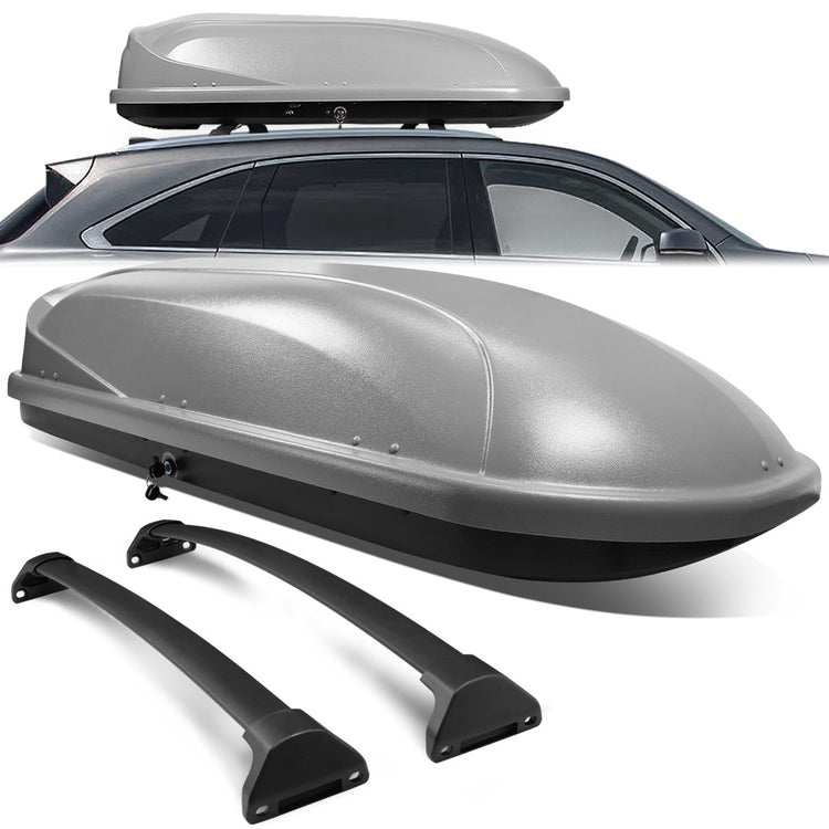 PORTAEQUIPAJE ROOF RACK CROSS BARS + CARGO ROOF BOX - 14-18 ACURA MDX - MOUNTS ONTO OEM ROOF RAILS ONLY - GRAY