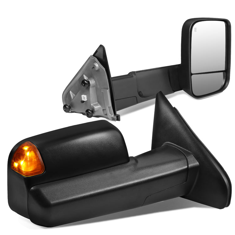 RETROVISORES EXTENDIBLES TOWING MIRROR - 02-08 DODGE RAM 1500 / 03-09 DODGE RAM 2500, 3500 - PAIR - POWERED W/ HEATED W/ PUDDLE LIGHT - BLACK