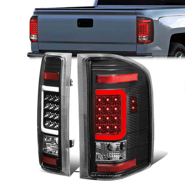 FAROS TRASEROS 07-13 CHEVY SILVERADO 1500 , GMC SIERRA 1500 / 07-14 CHEVY SILVERADO 2500HD , 3500HD , GMC SIERRA 2500HD , 3500HD - C-BAR - 3D - LED - TRON STYLE - BLACK / CLEAR