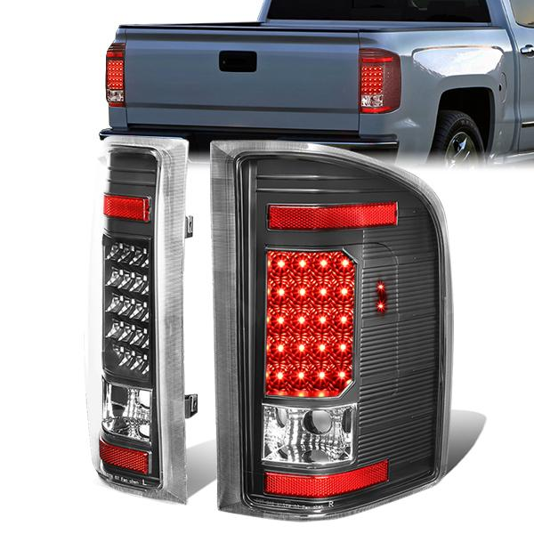 FAROS TRASEROS 07-13 CHEVY SILVERADO 1500 , GMC SIERRA 1500 / 07-14 CHEVY SILVERADO 2500HD , 3500HD , GMC SIERRA 2500HD , 3500HD - LED - BLACK / CLEAR