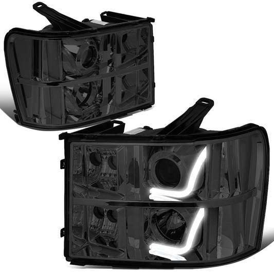 FAROS 07-13 GMC SIERRA 1500, 2500HD, 3500HD 2/4-DOOR - L-BAR HALO PROJECTOR - SMOKE HOUSING / CLEAR CORNER - H11 LOW BEAM / 9005 HIGH BEAM