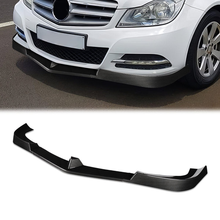LIP FRONTAL 12-14 MERCEDES BENZ C180, C250, C300, C350, W204 SEDANS / 13-14 BENZ C200 - FITS AMG/SPORT PACKAGE MODELS ONLY - REQUIRES DRILLING BUMPER FOR INSTALLATION - 3PC - CARBON FIBER LOOK