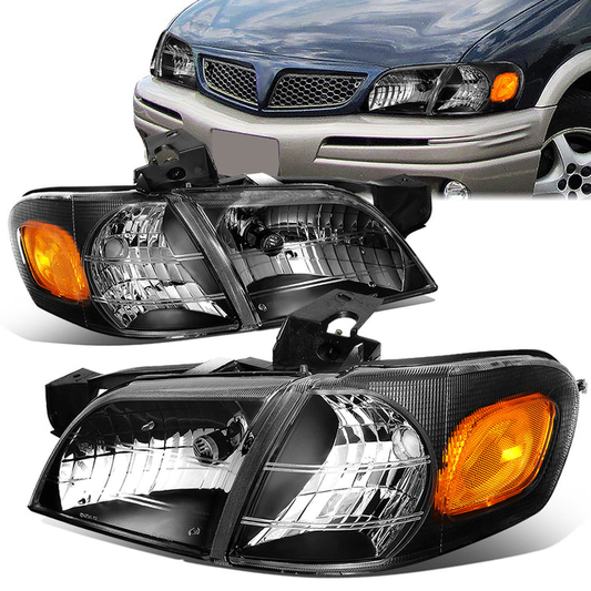 FAROS 97-05 CHEVY VENTURE / 97-04 OLDSMOBILE SILHOUETTE / 99-05 PONTIAC MONTANA / 97-99 PONTIAC TRANS SPORT 3/4-DOOR - 4PC - BLACK HOUSING / AMBER CORNER - 9004 LOW BEAM / HIGH BEAM