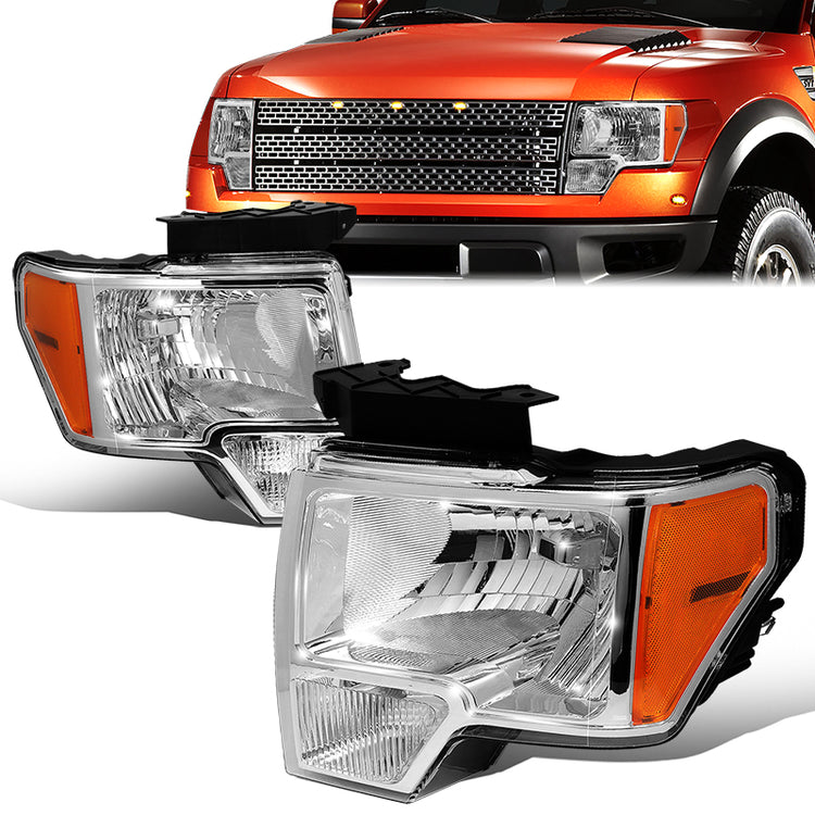 FAROS 09-14 FORD F-150 2/4-DR - FITS HALOGEN MODELS ONLY - DOES NOT FIT XENON OR HID MODEL - H13 LOW BEAM / HIGH BEAM / 3157A TURN SIGNAL - CHROME HOUSING / AMBER CORNER