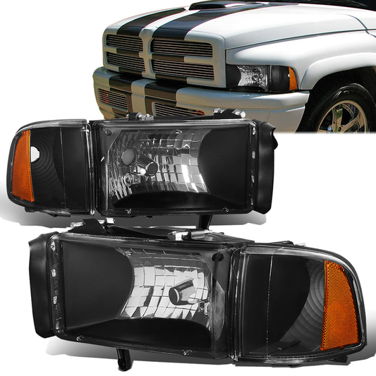 FAROS 94-01 DODGE RAM 1500 / 94-02 DODGE RAM 2500 , 3500 2/4-DOOR - DOES NOT FIT SPORT MODELS OR RAM VAN MODELS - BLACK HOUSING / AMBER CORNER - 9004 LOW BEAM / HIGH BEAM