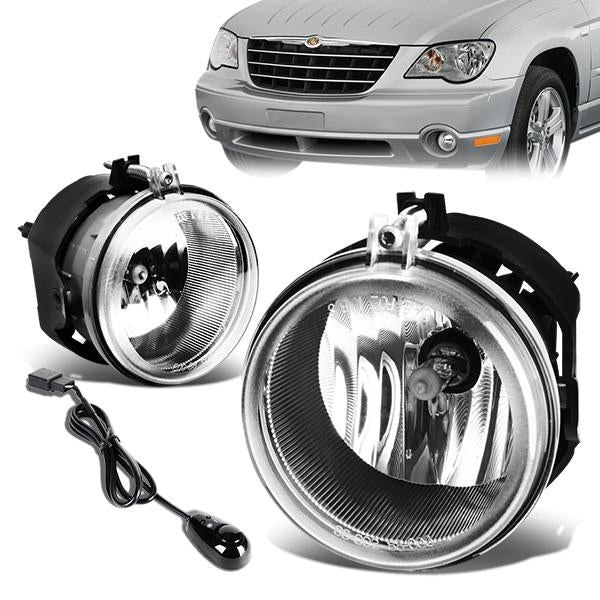 FAROS DE NIEBLA 05-08 CHRYSLER PACIFICA / 05-09 SEBRING, TOWN AND COUNTRY / 08-10 DODGE AVENGER, CHALLENGER, GRAND CARAVAN / 07-10 CALIBER, NITRO / 05-07 CARAVAN . 06-09 CHARGER / 07-09 JEEP COMPASS, PATRIOT - WITH SWITCH - CHROME / CLEAR