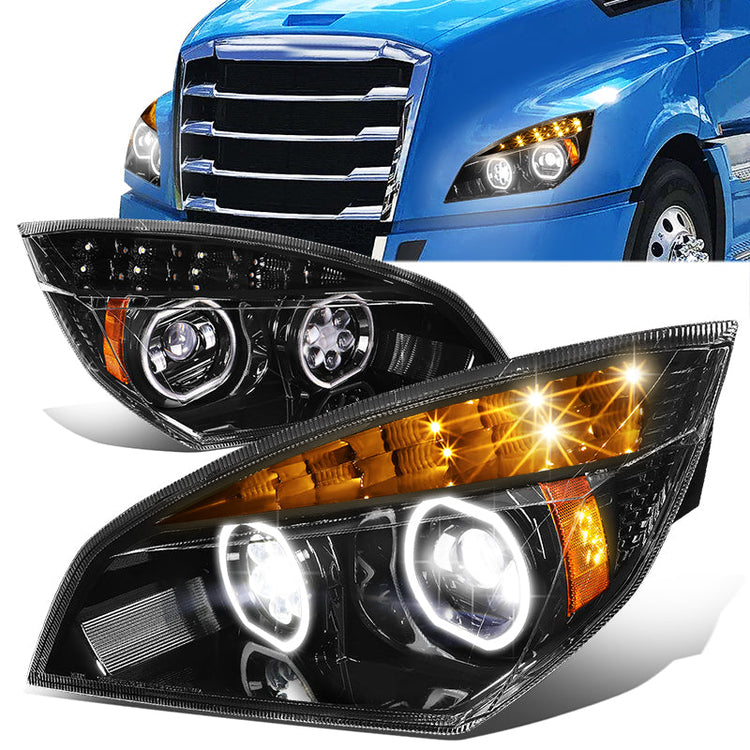 FAROS 18-20 FREIGHTLINER CASCADIA - FITS NEW BODY STYLE ONLY - HALO LED DRL - BLACK HOUSING