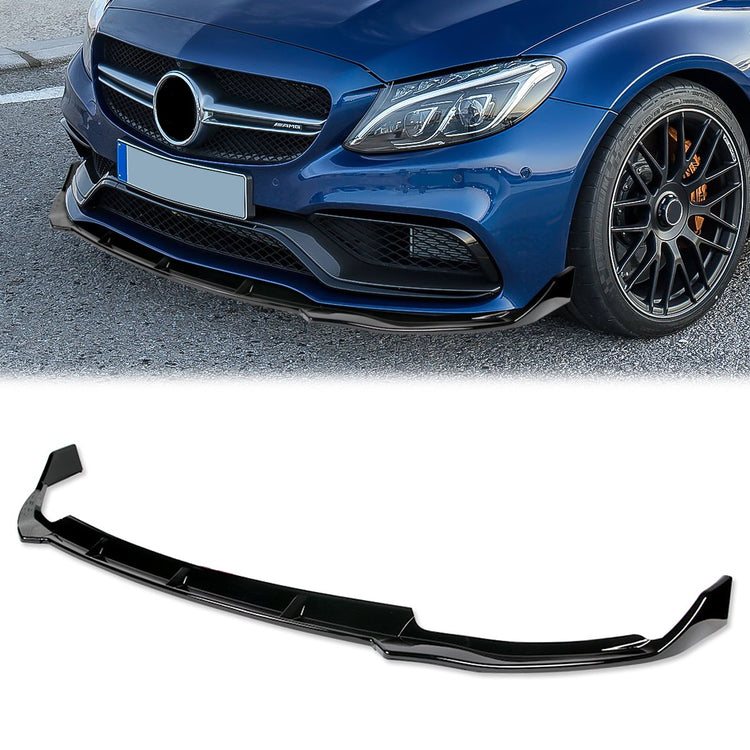 LIP FRONTAL 19 MERCEDES BENZ C180 / 19-20 C-CLASS W205, C43 AMG, C63 AMG, C200, C300 - REQUIRES DRILLING BUMPER FOR INSTALLATION - 3PC - PAINTED GLOSS BLACK
