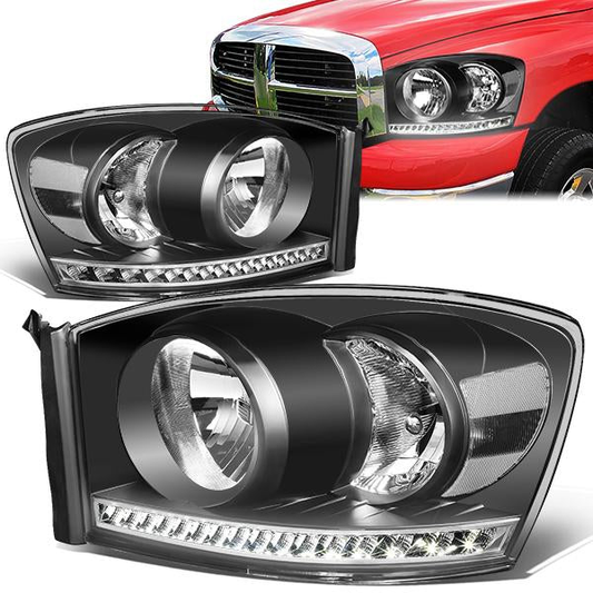 FAROS 06-08 DODGE RAM 1500 / 06-09 DODGE RAM 2500 , 3500 - FITS MODELS WITH HALOGEN HEADLAMPS ONLY - LED DRL - BLACK HOUSING / CLEAR CORNER - H13 LOW BEAM / H13 HIGH BEAM