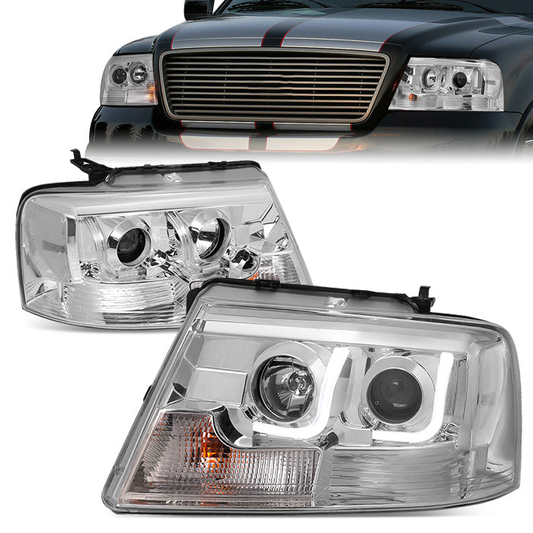 FAROS 04-08 FORD F-150 2/4-DOOR - 3D - LED - J-BAR HALO PROJECTOR - CHROME HOUSING / CLEAR CORNER - 9007 LOW BEAM / HIGH BEAM