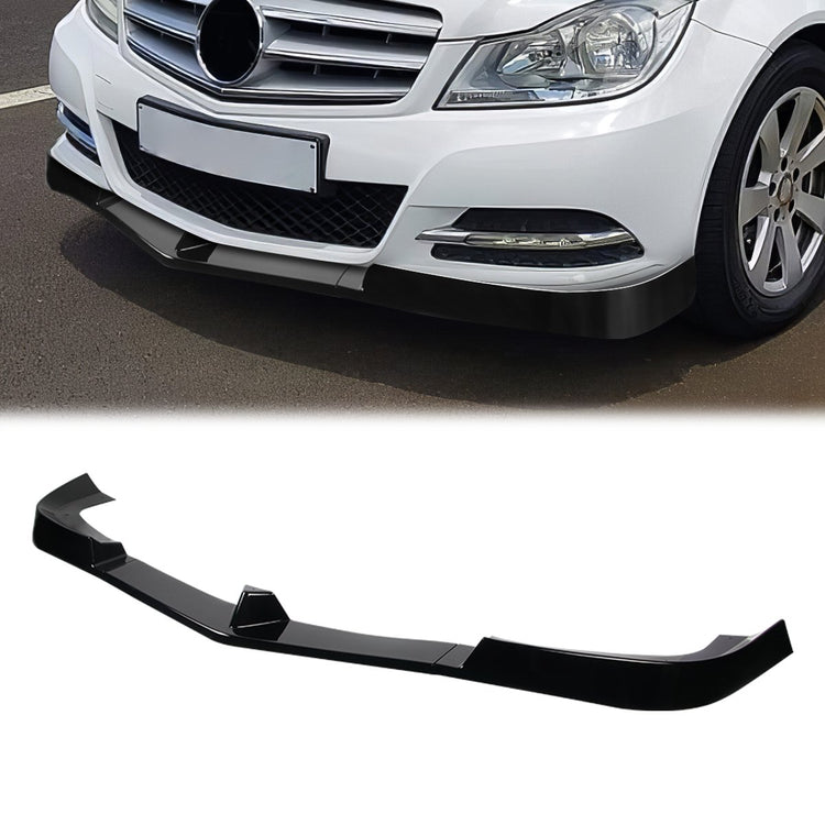 LIP FRONTAL 12-14 MERCEDES BENZ C180, C250, C300, C350, W204 SEDANS / 13-14 BENZ C200 - FITS AMG/SPORT PACKAGE MODELS ONLY - REQUIRES DRILLING BUMPER FOR INSTALLATION - 3PC - PAINTED GLOSS BLACK