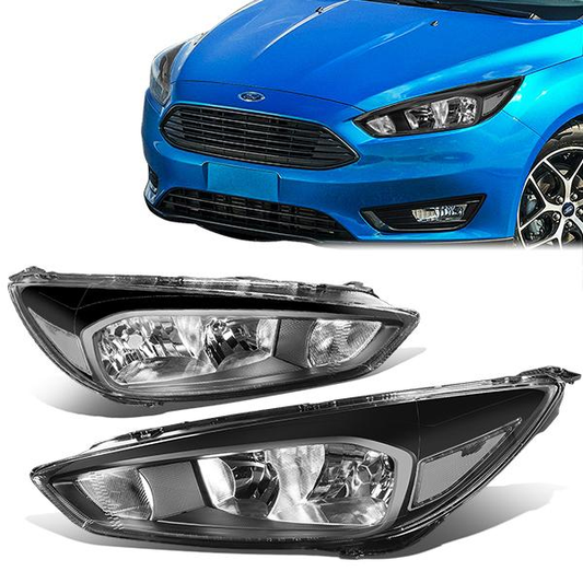 FAROS 15-17 FORD FOCUS 4-DOOR - FITS HALOGEN AND NON-ELECTRIC MODELS ONLY - H11 LOW BEAM / H1 HIGH BEAM - BLACK HOUSING / CLEAR CORNER