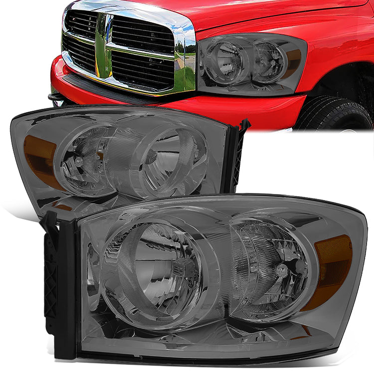 FAROS 06-08 DODGE RAM 1500 / 06-09 DODGE RAM 2500 , 3500 - FITS MODELS W/ HALOGEN HEADLAMPS ONLY - H13 LOW BEAM / HIGH BEAM - SMOKE LENS / AMBER CORNER
