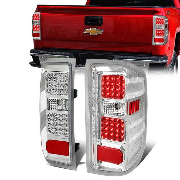 FAROS TRASEROS 14-19 CHEVY SILVERADO 1500 - 15-19 SILVERADO 2500HD 3500HD - 15-19 GMC SIERRA 3500HD DUAL REAR WHEELS - HALOGEN TAIL LIGHT MODELS ONLY - DUAL LED - CHROME / CLEAR