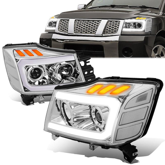 FAROS 04-15 NISSAN TITAN / 05-07 NISSAN ARMADA - 3D LED DRL - PROJECTOR - CHROME HOUSING / CLEAR CORNER
