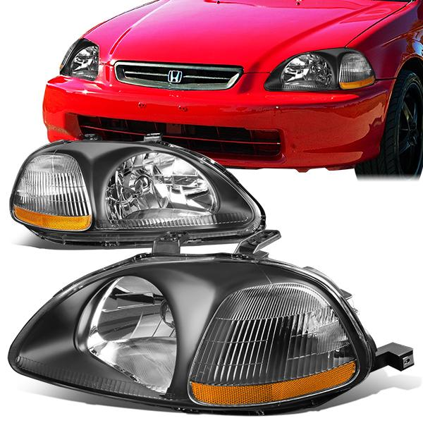 FAROS 96-98 HONDA CIVIC 2/3/4-DOOR - H4 LOW BEAM / HIGH BEAM - BLACK HOUSING / AMBER CORNER