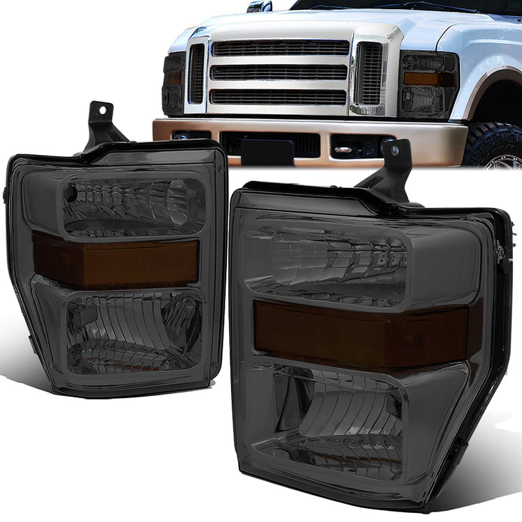 FAROS 08-10 FORD F-250, F-350, F-450, F-550 - SUPER DUTY 2/4-DOOR - H13 LOW BEAM / HIGH BEAM - SMOKE HOUSING / AMBER CORNER